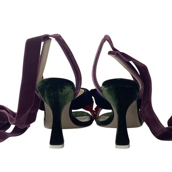 ATTICO Size 38 US 8 Diletta Ankle Wrap Sandals Velvet Bow Tie High Heels Shoes - Picture 11 of 12